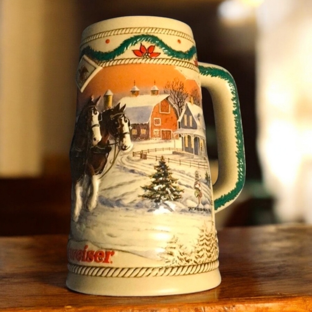 Vintage 1996 Anheuser Busch Budweiser Holiday Beer Stein Mug American Home